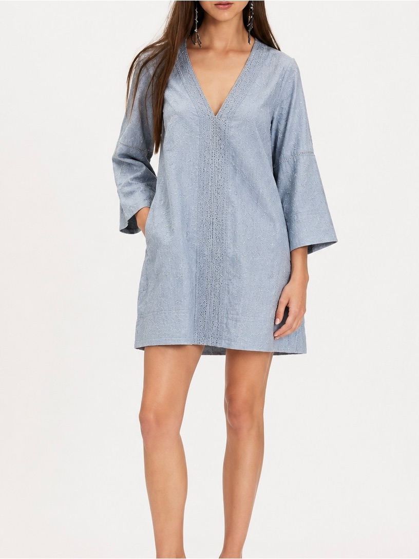 Tjd The Jetset Diaries Pale Blue Embroidered Shirt Mini Dress